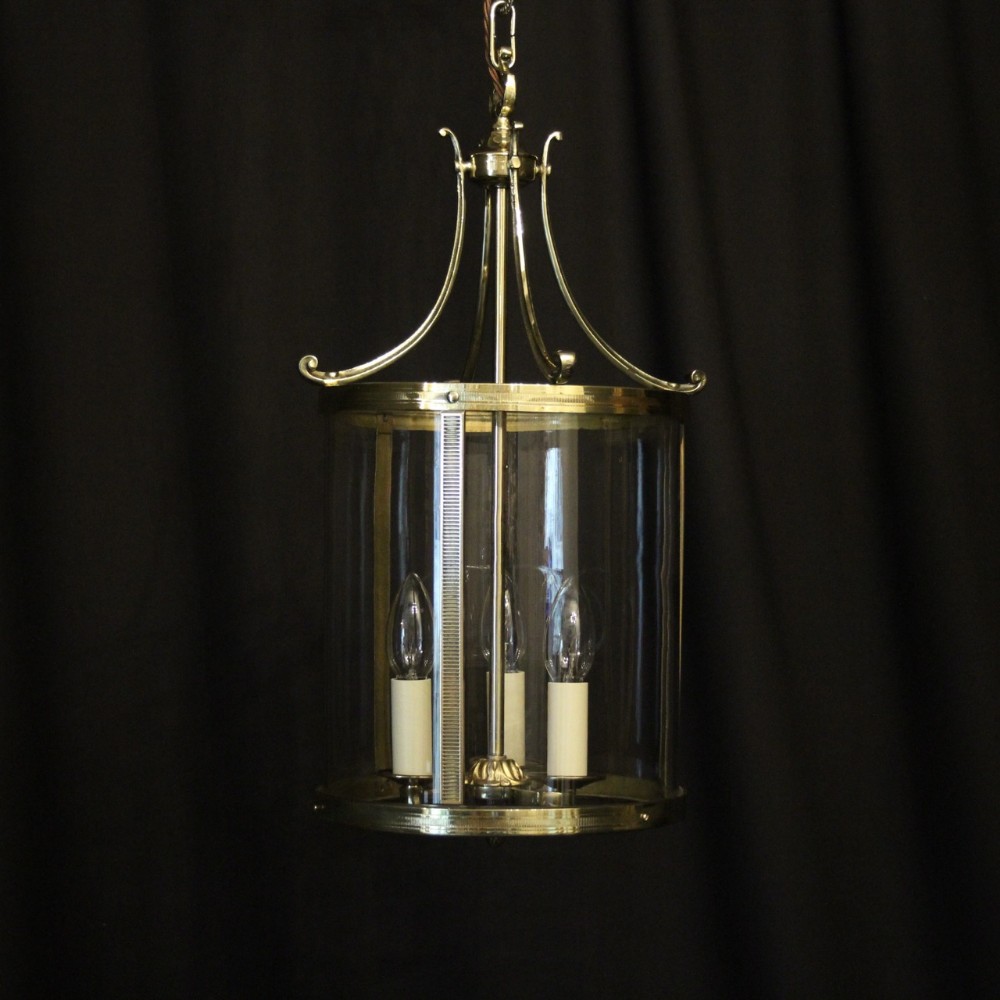 French Triple Light Convex Antique Hall Lantern