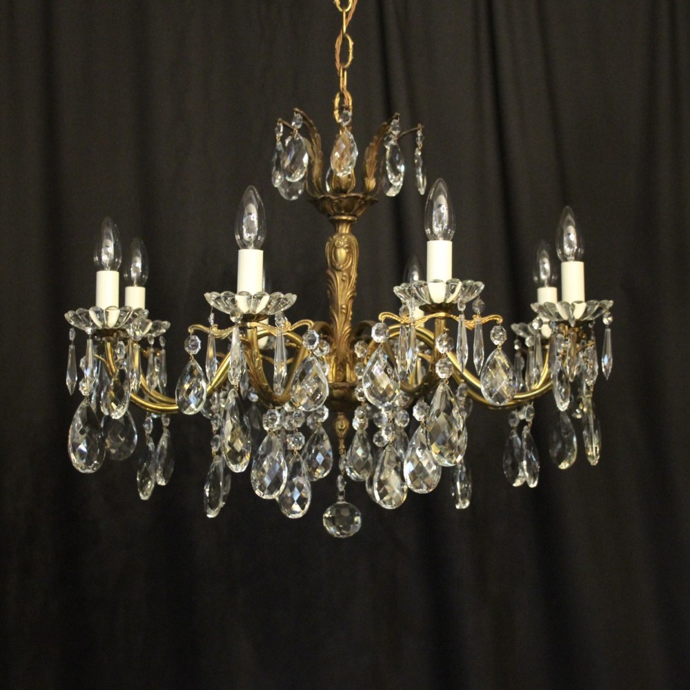 Italian Gilded & Crystal 8 Light Antique Chandelier