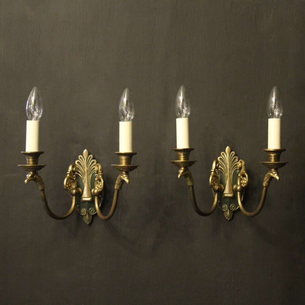 French Pair Of Gilded Bronze Empire Antique Wall Lights