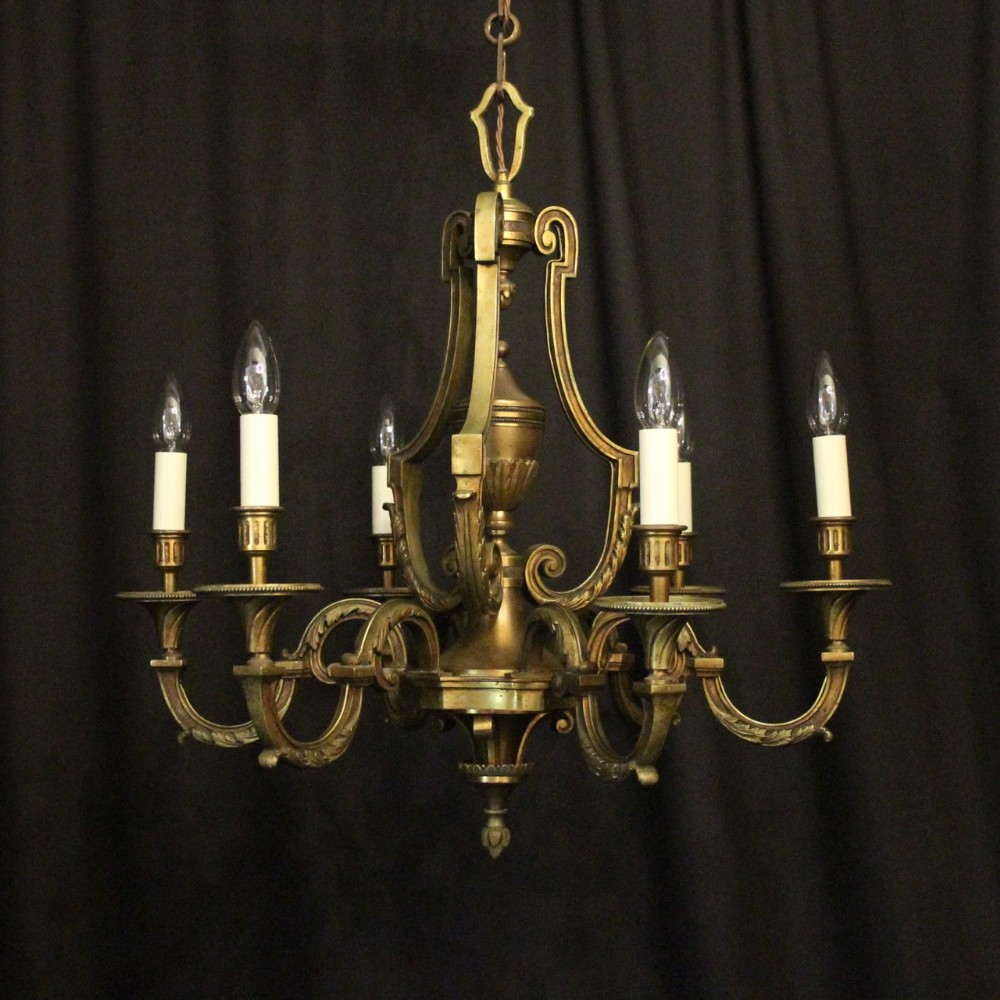 French Gilded Bronze 6 Light Antique Chandelier