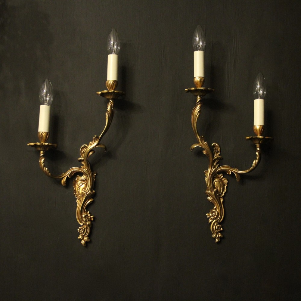 French Pair Of Gilded Twin Arm Antique Wall Lights