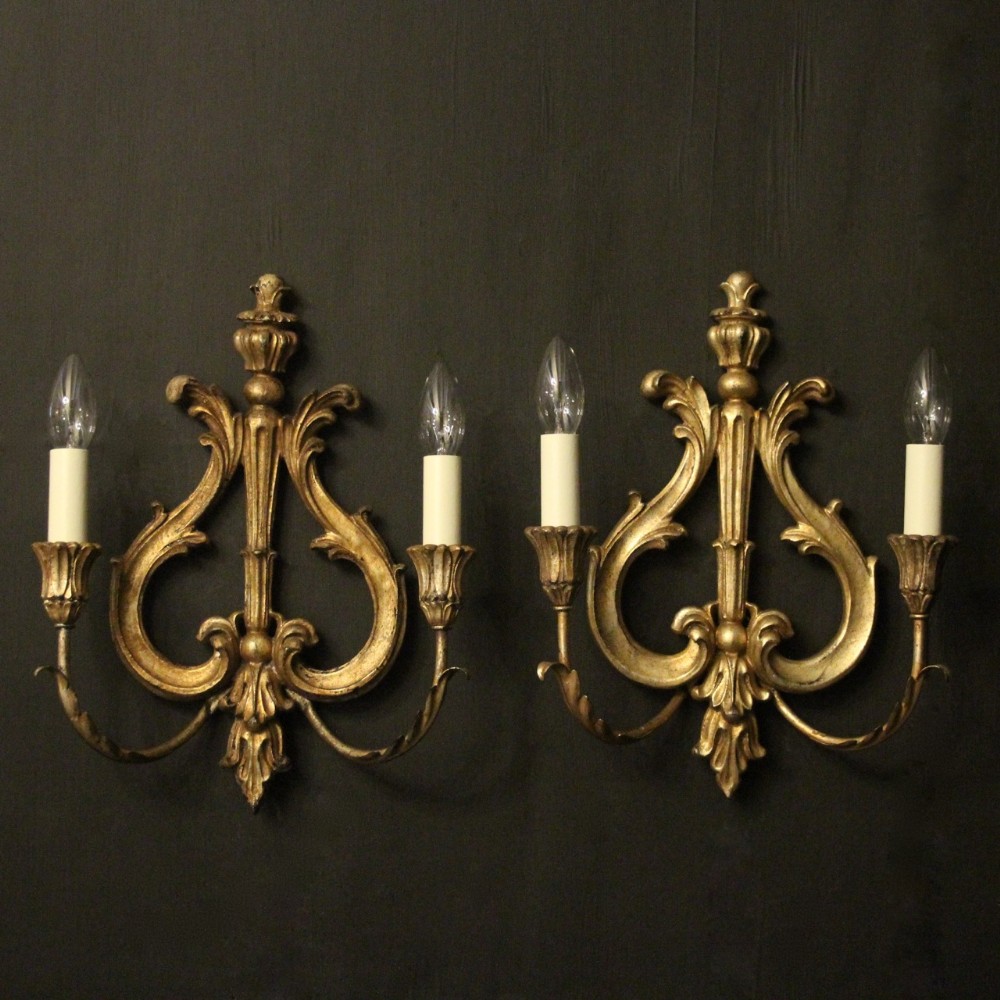 Italian Silver Giltwood Twin Arm Wall Lights