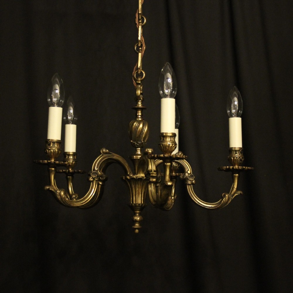 French Gilded Bronze Five Light Antique Chandelier