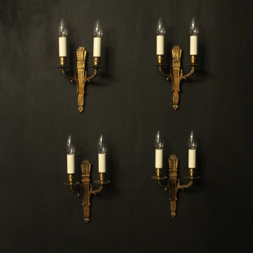 French Set Of 4 Gilded Twin Arm Antique Wall Lights