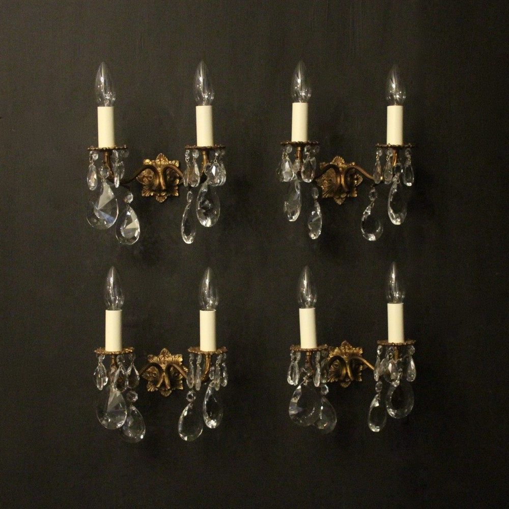 Italian Set Of 4 Gilded Twin Arm Wall Lights