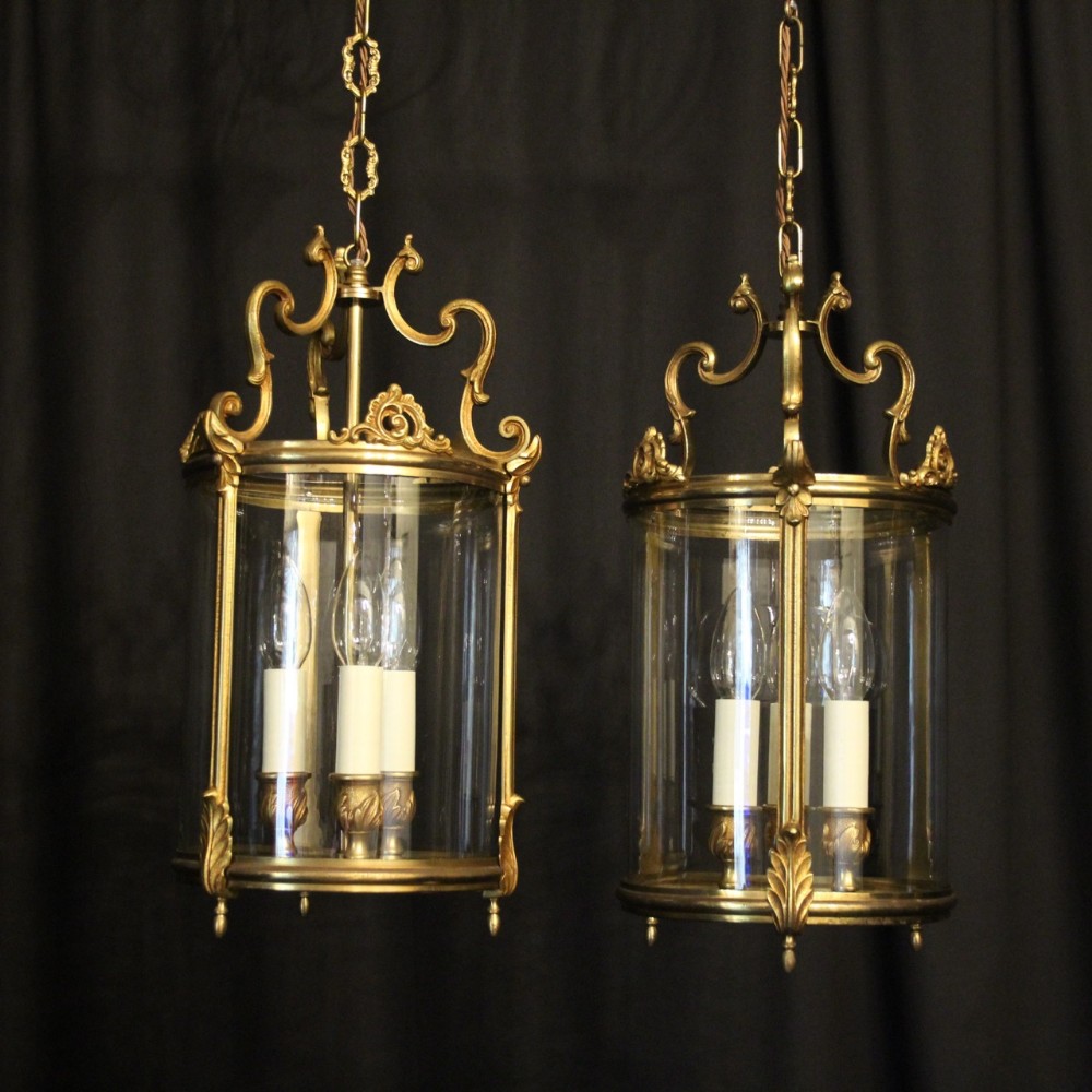 French Pair Of Bronze Gilded Hall Lanterns