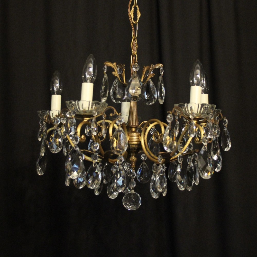 Italian Small Gilded 5 Light Antique Chandelier