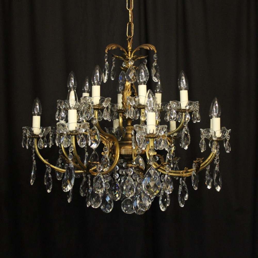 Italian Gilded & Crystal 16 Light Antique Chandelier