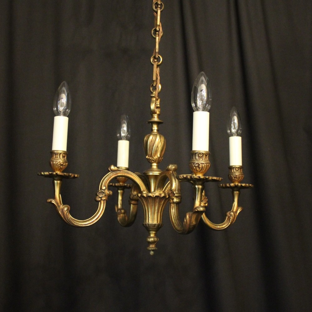 French Gilded Bronze Four Light Antique Chandelier
