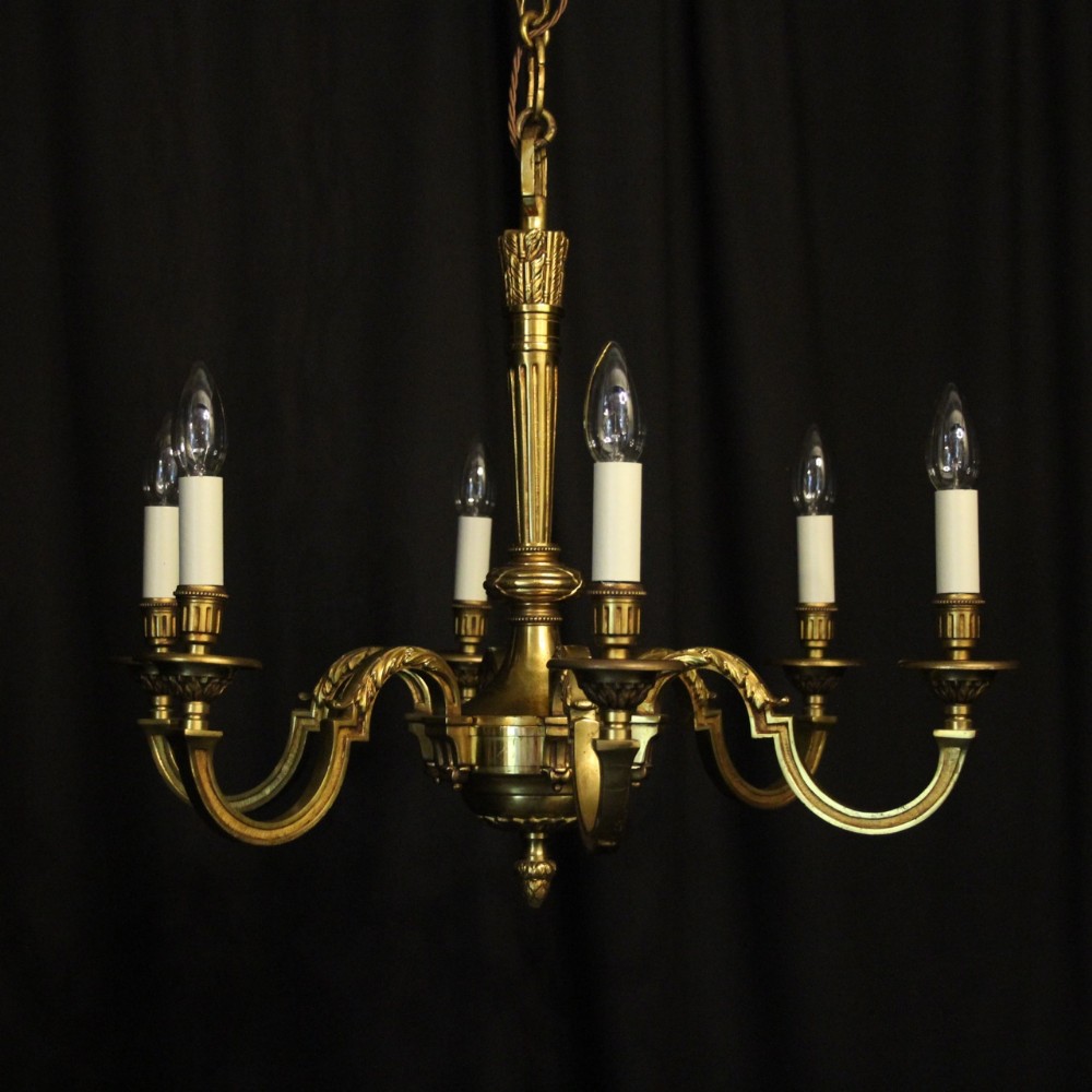 French Gilded Bronze 6 Light Antique Chandelier