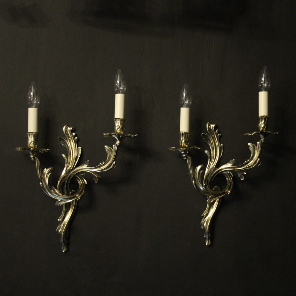 French Pair Of Brass Antique Wall Sconces