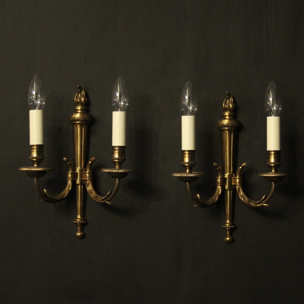 French Pair Of Flame Twin Arm Wall Lights