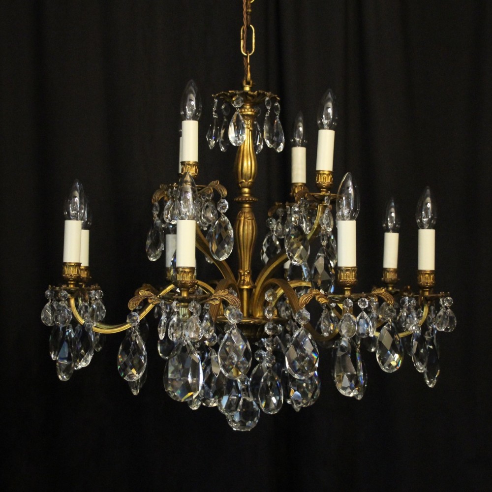 Italian Gilded & Crystal 12 Light Antique Chandelier