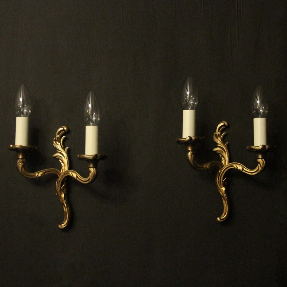 French Small Pair Of Gilded Bronze Twin Arm Antique Wall Lights