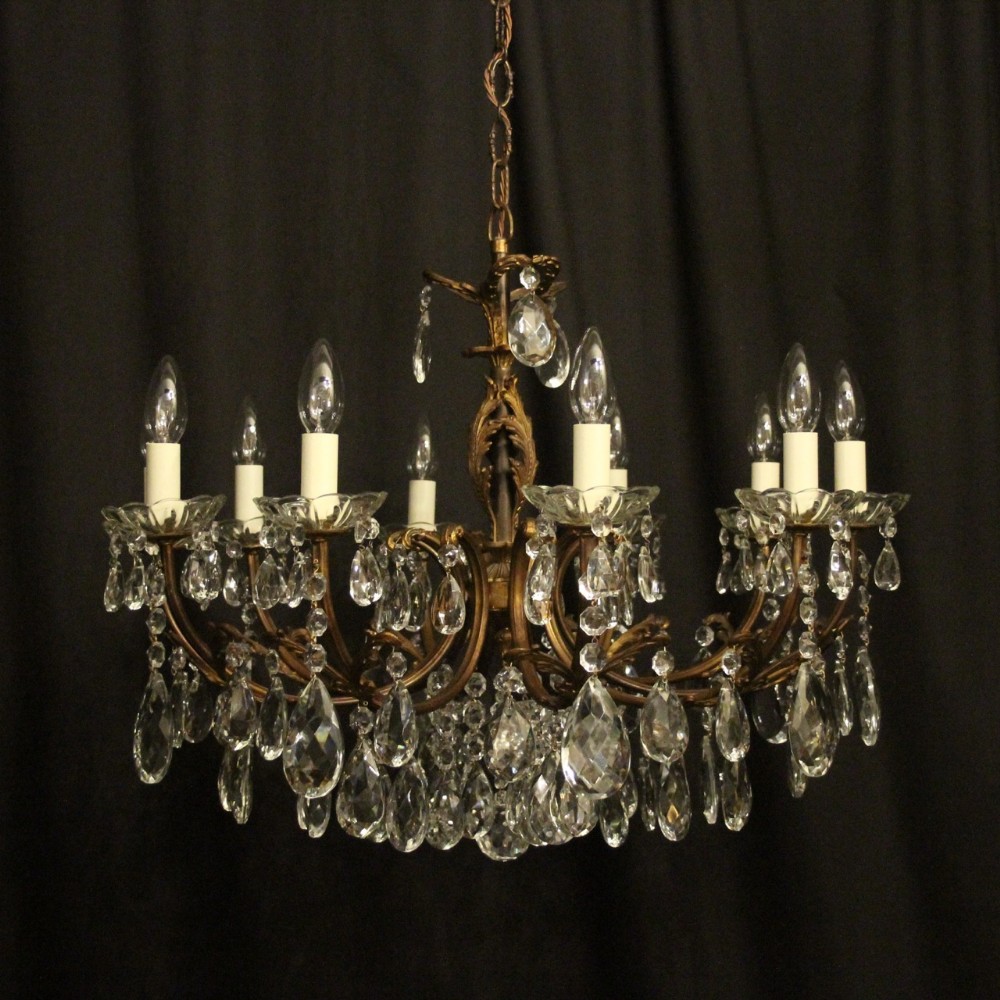 Italian Gilded & Crystal 10 Light Antique Chandelier