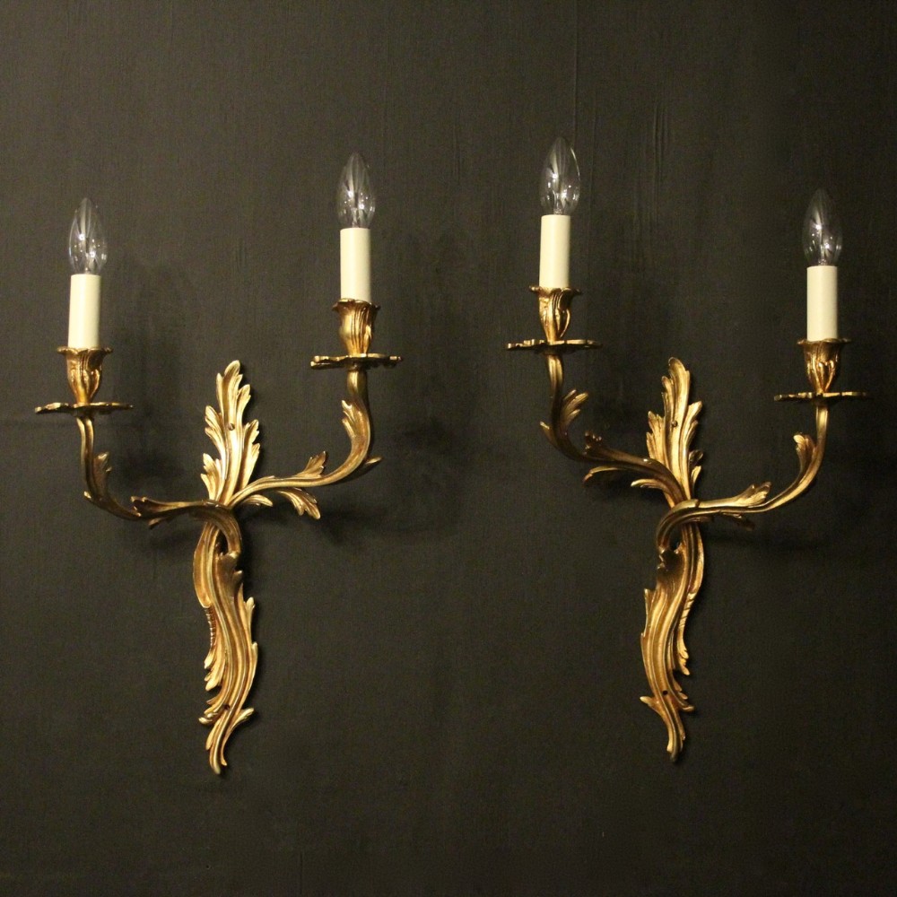 French Pair Of Gilded Twin Arm Wall Lights