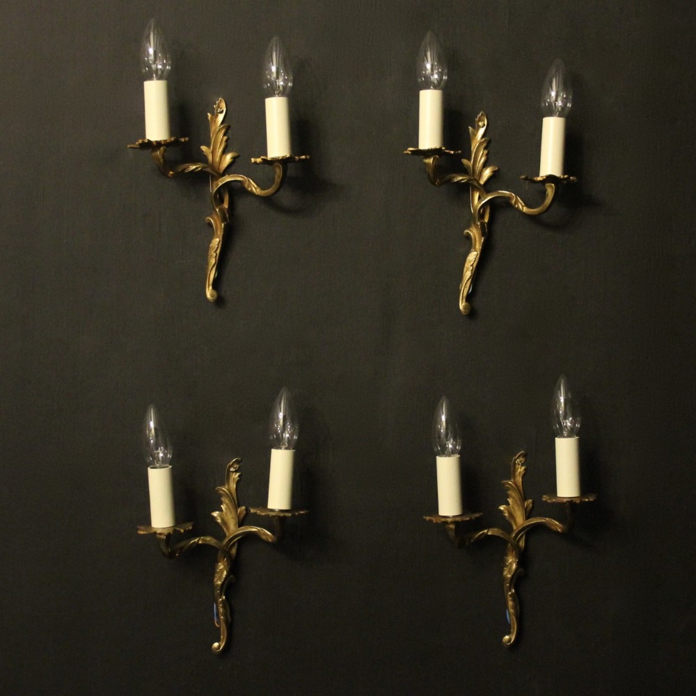 French Set Of 4 Gilded Twin Arm Antique Wall Lights