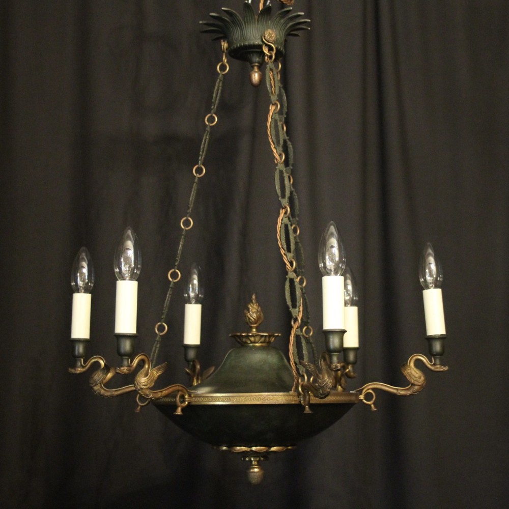 French Gilded Bronze Empire 6 Light Antique Chandelier