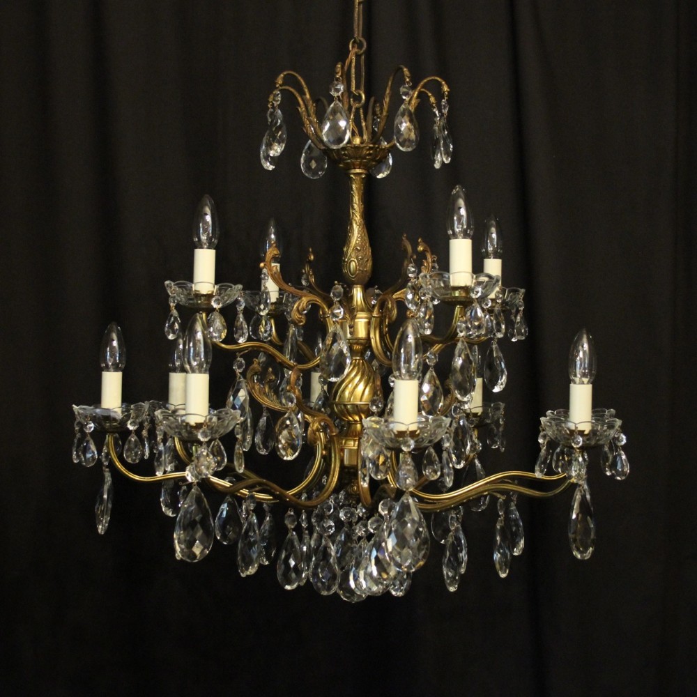 Italian Gilded 12 Light Tiered Antique Chandelier