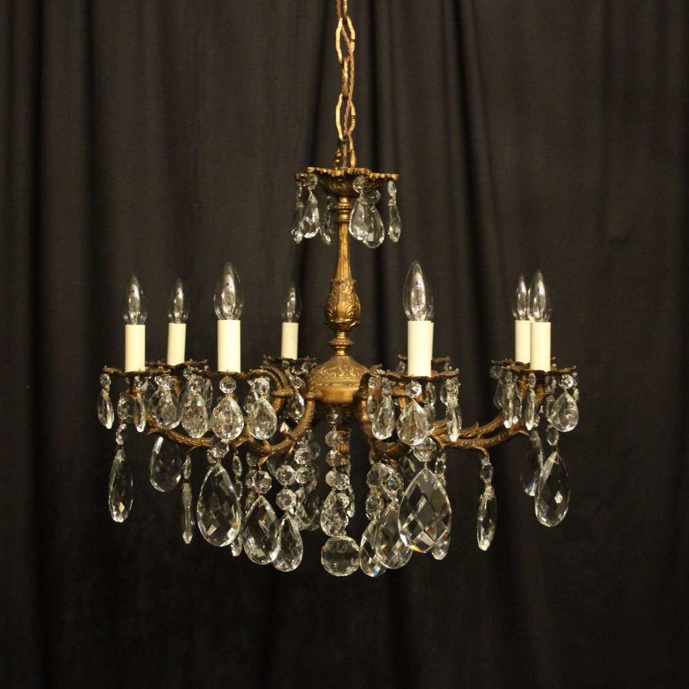 Italian Gilded Bronze & Crystal 8 Light Antique Chandelier