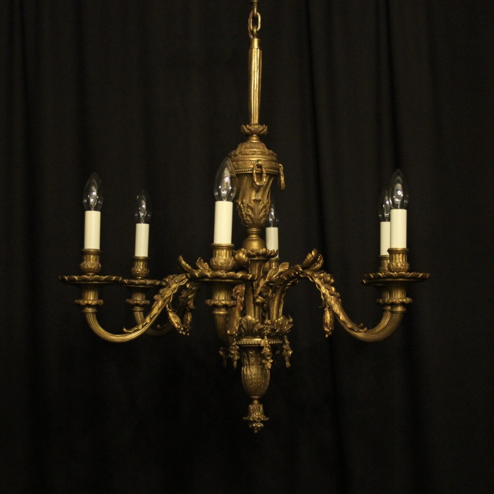 French 19th Century Gilded Bronze 6 Light Antique Chandelier