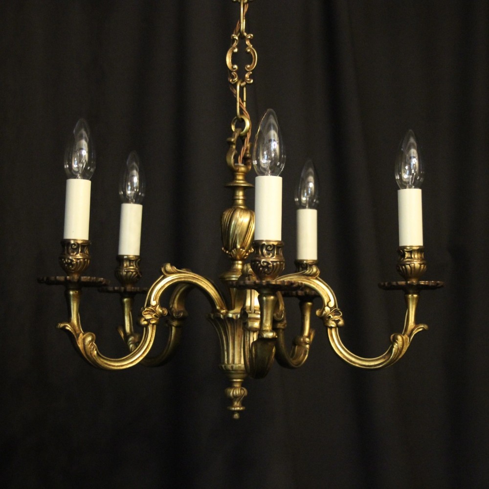 French Gilded Bronze Five Light Antique Chandelier