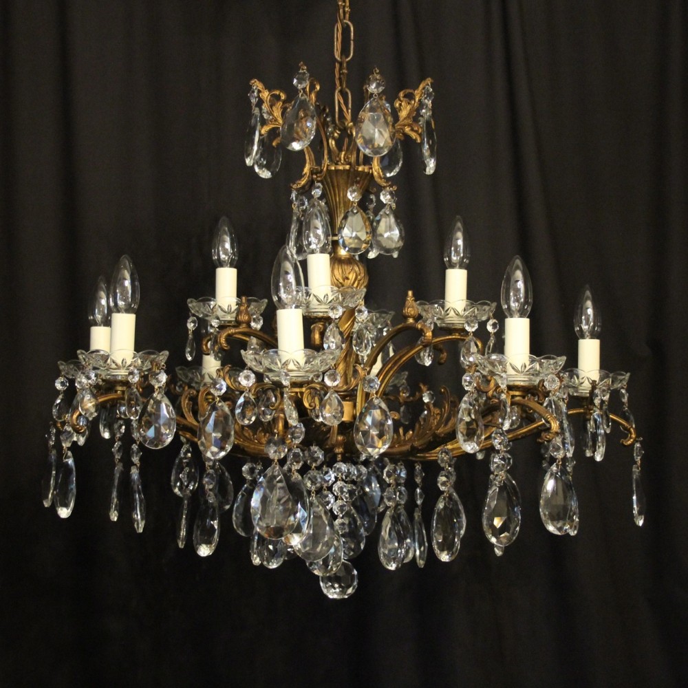 Italian Gilded & Crystal 12 Light Antique Chandelier