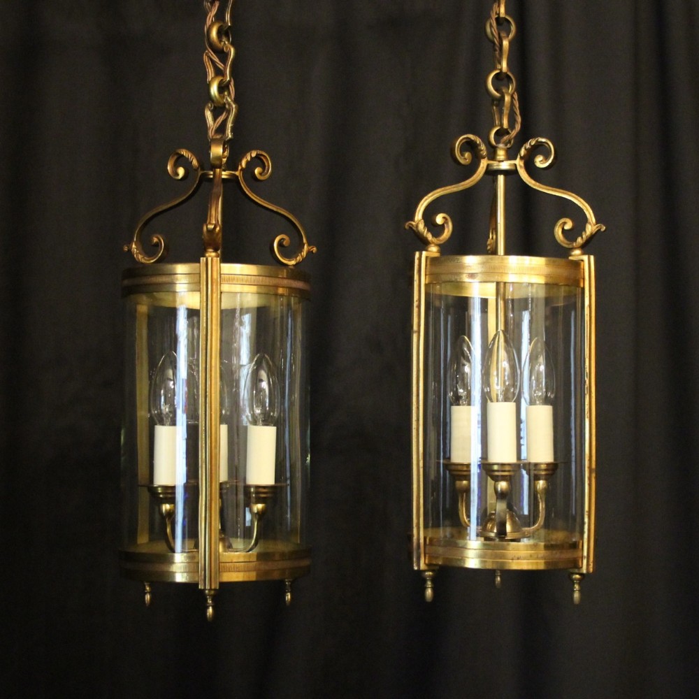 French Pair Of Gilded Convex Antique Hall Lanterns