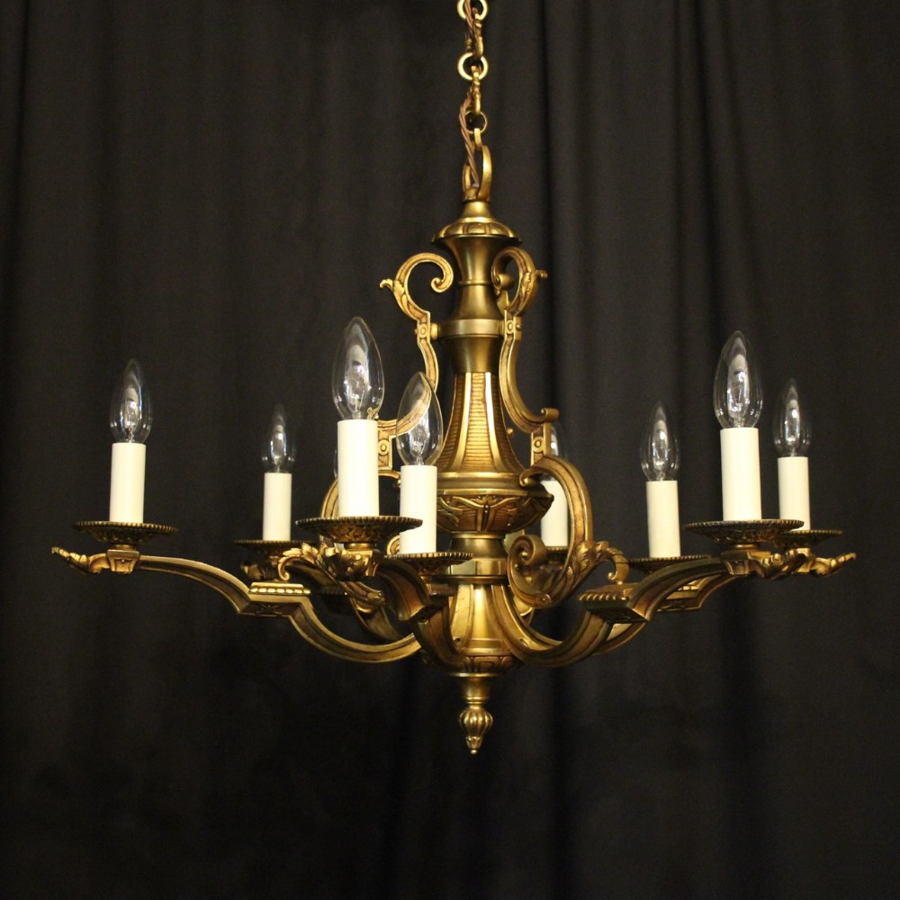 French Gilded Bronze 9 Light Double Tiered Antique Chandelier