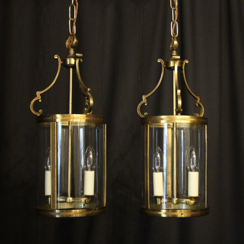 French Pair Of Gilded Convex Antique Hall Lanterns