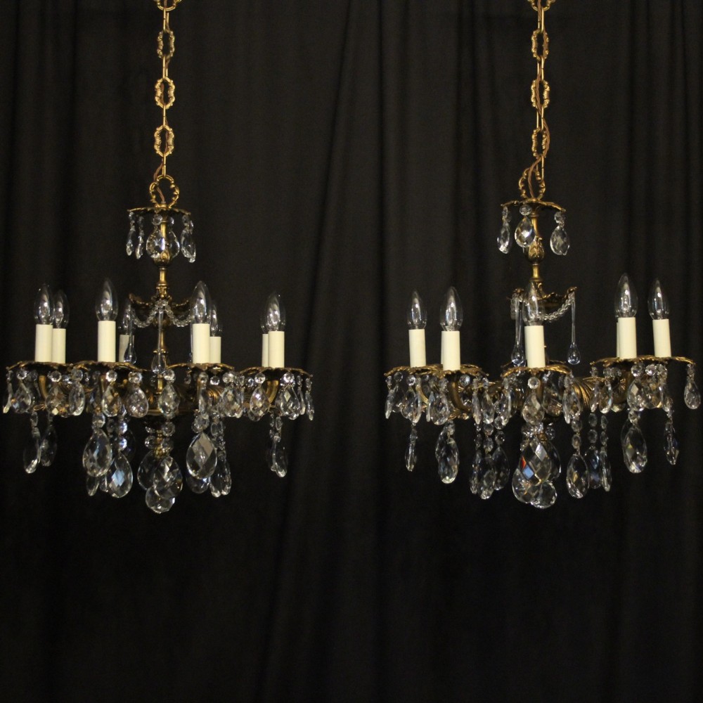 French Pair Gilded Bronze & Crystal Antique Chandeliers