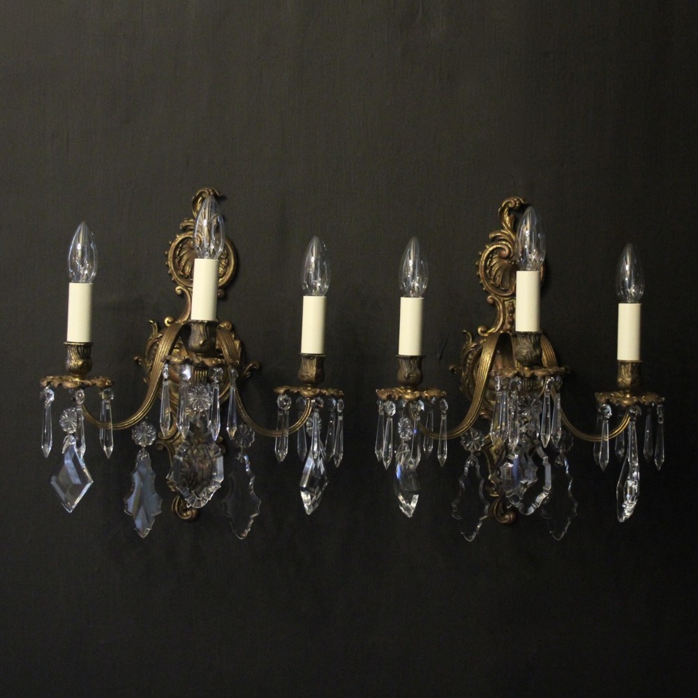 French Pair Of Gilded Triple Arm Wall Lights