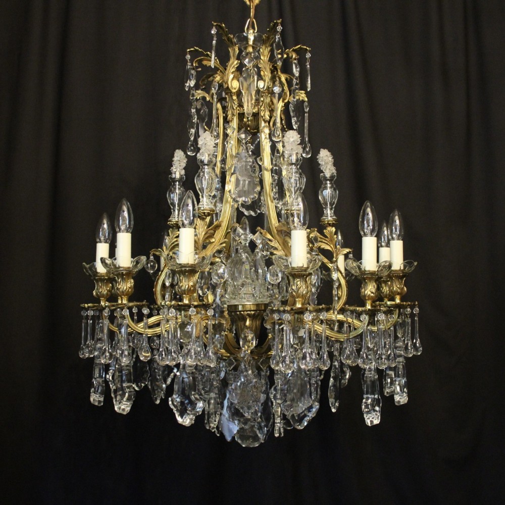 French Gilded Bronze & Crystal Antique Chandelier