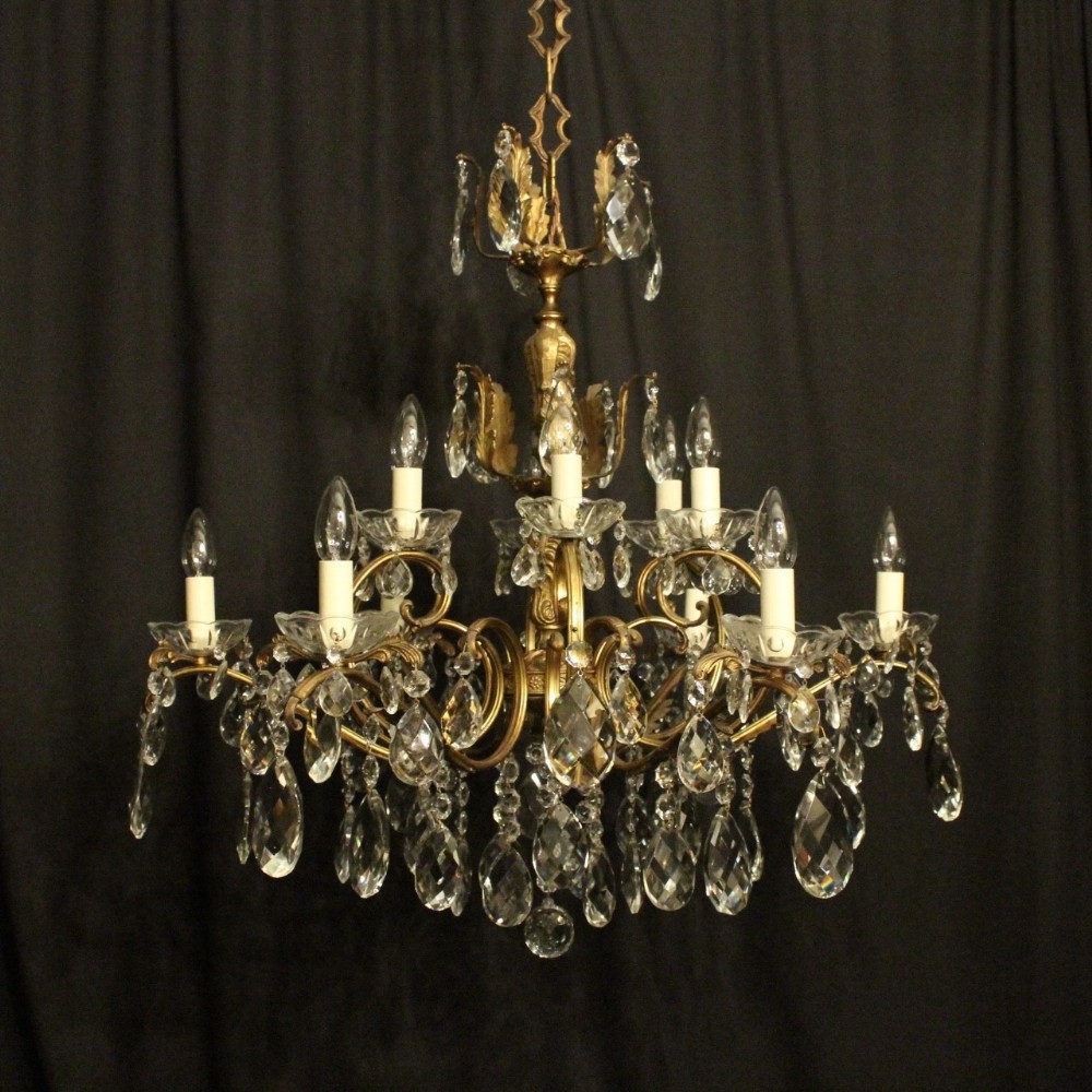 Italian Gilded & Crystal 12 Light Antique Chandelier