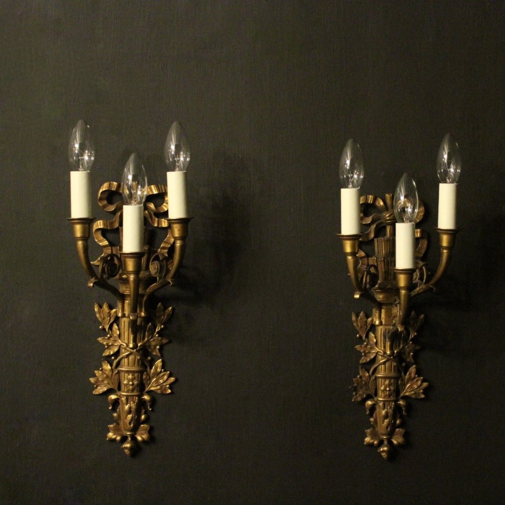French Pair Of Bronze Antique Wall Sconces
