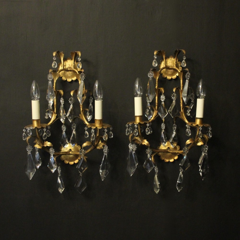 Florentine Pair Of Gilded Twin Arm Wall Lights