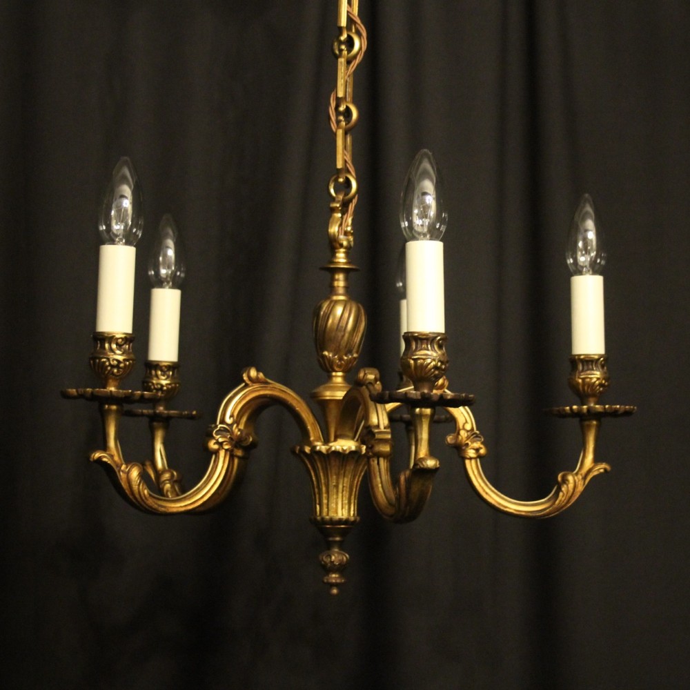 French Gilded Bronze Five Light Antique Chandelier