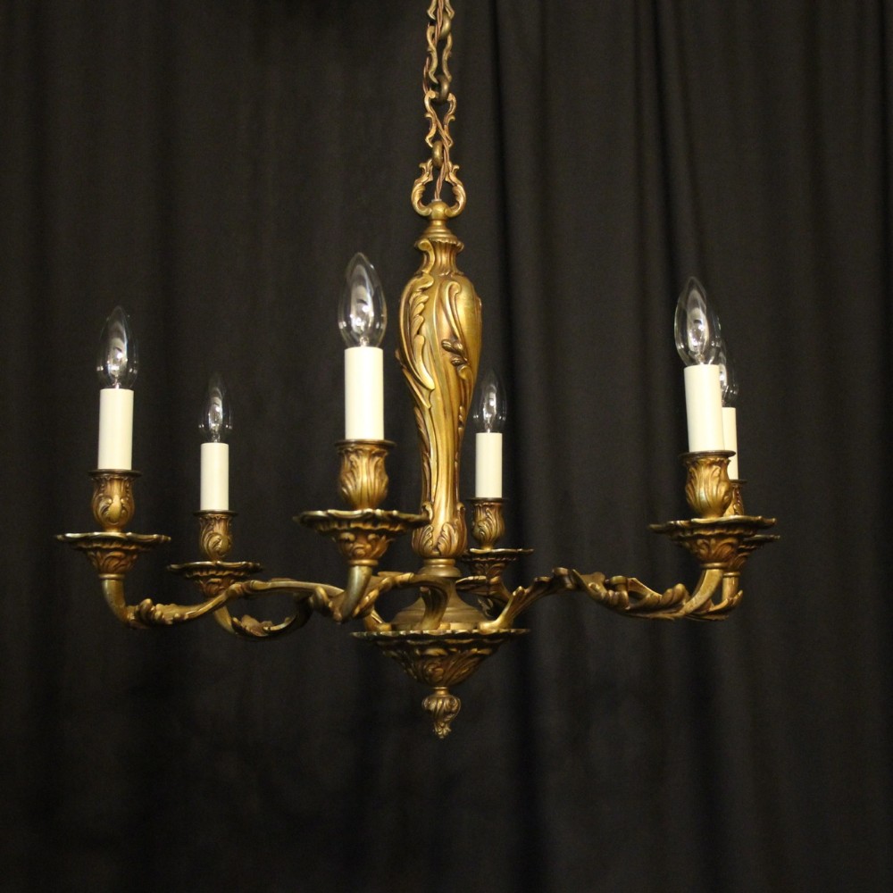 French Gilded Bronze 6 Light Antique Chandelier