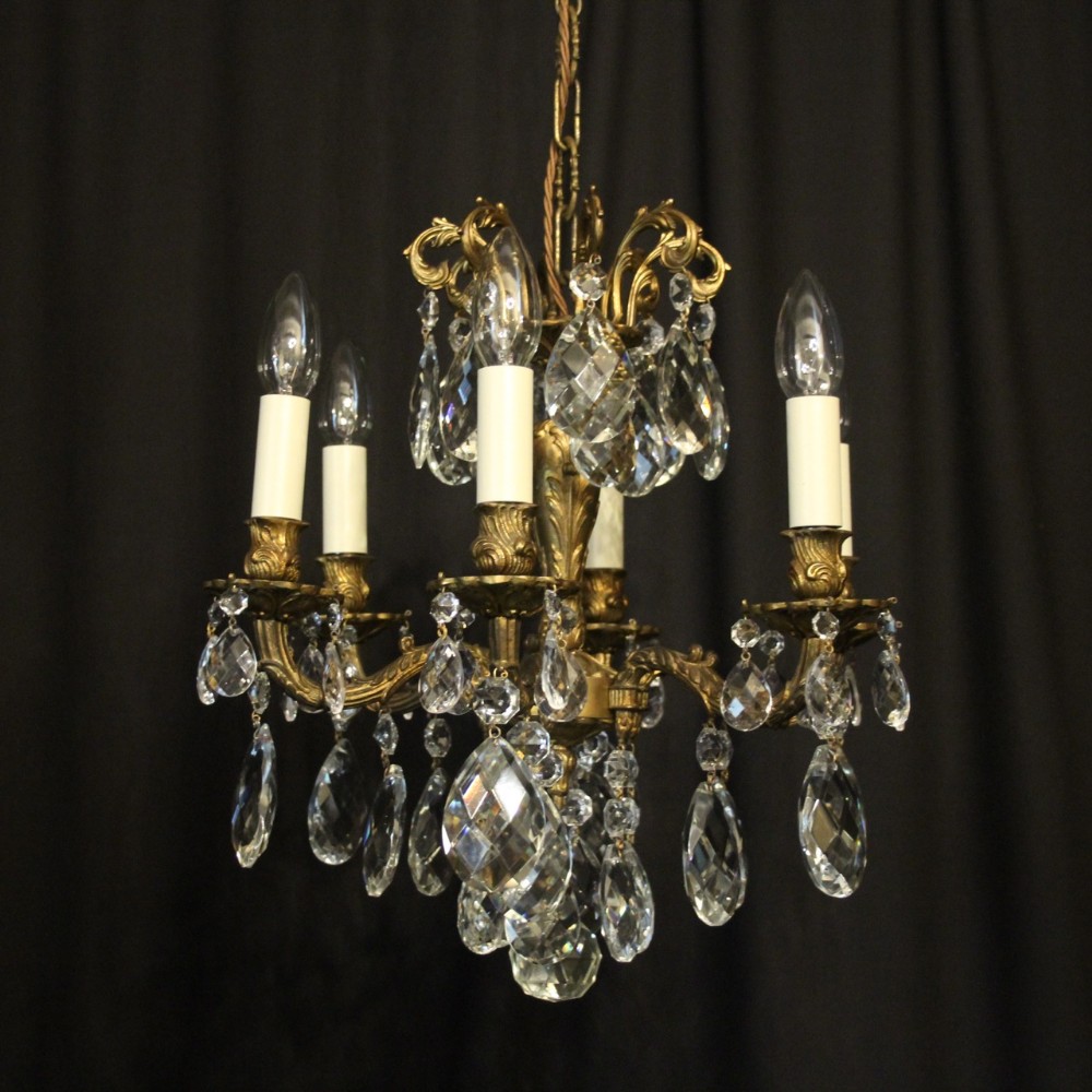 Italian Gilded & Crystal 6 Light Antique Chandelier