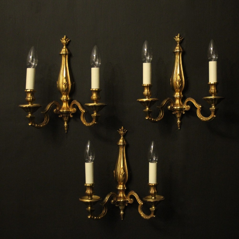 French Set Of 3 Bronze Antique Wall Lights