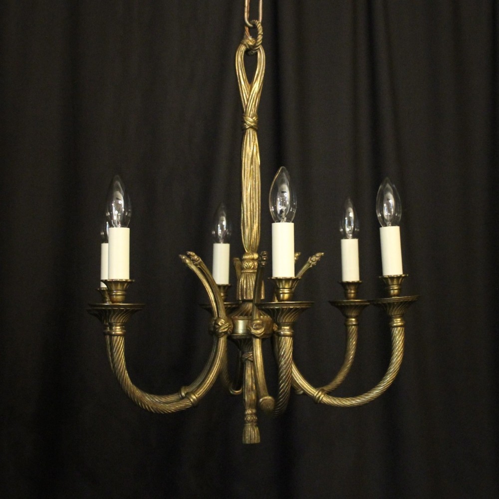French Rope Gilded Brass 6 Light Chandelier