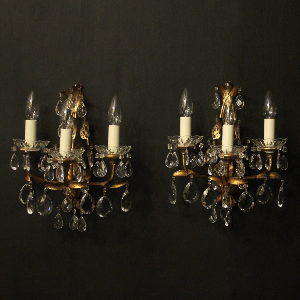 Florentine Pair Of Gilded Triple Arm Wall Lights