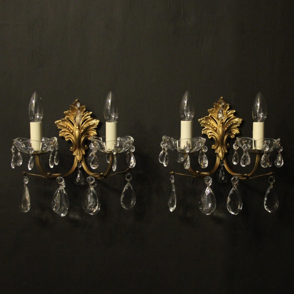 French Pair Of Gilded Brass Wall Lights
