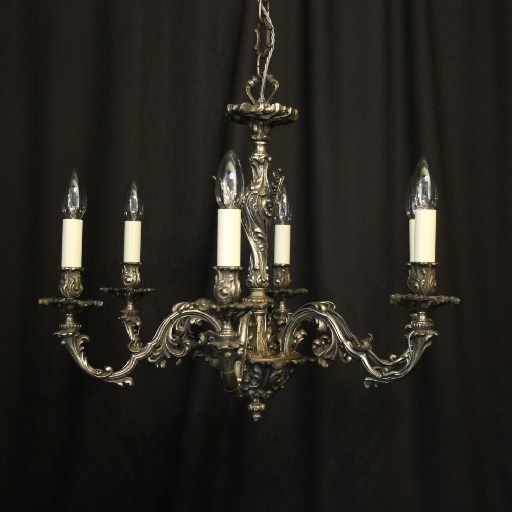 French Silver Gilded 6 Light Antique Chandelier