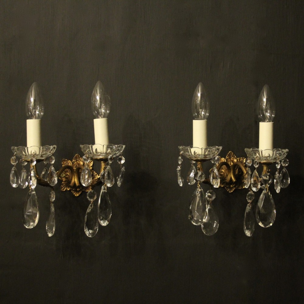 Italian Pair Of Gilded Twin Arm Wall Lights