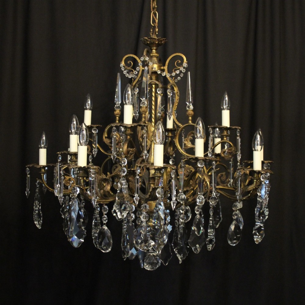 French Gilded Bronze & Crystal 16 Light Chandelier