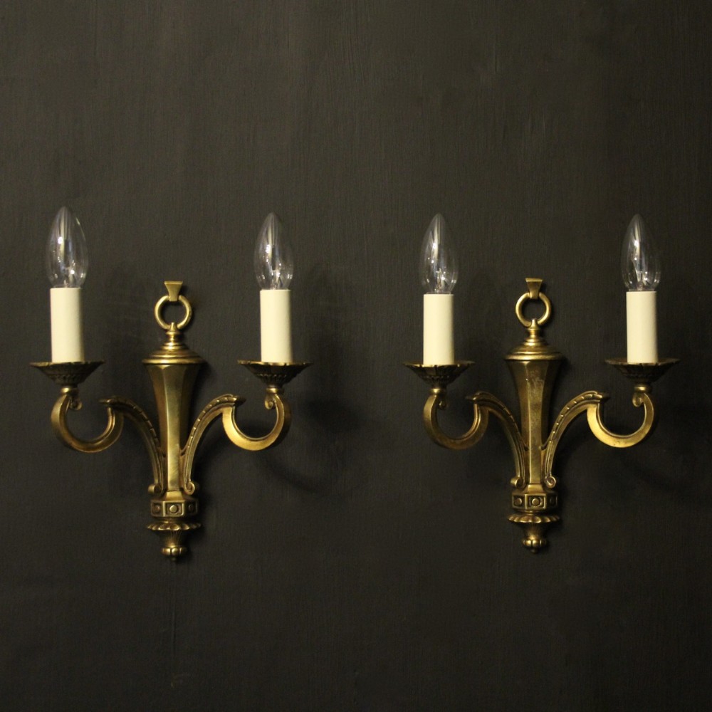 English Pair Of Gilded Twin Arm Antique Wall Lights