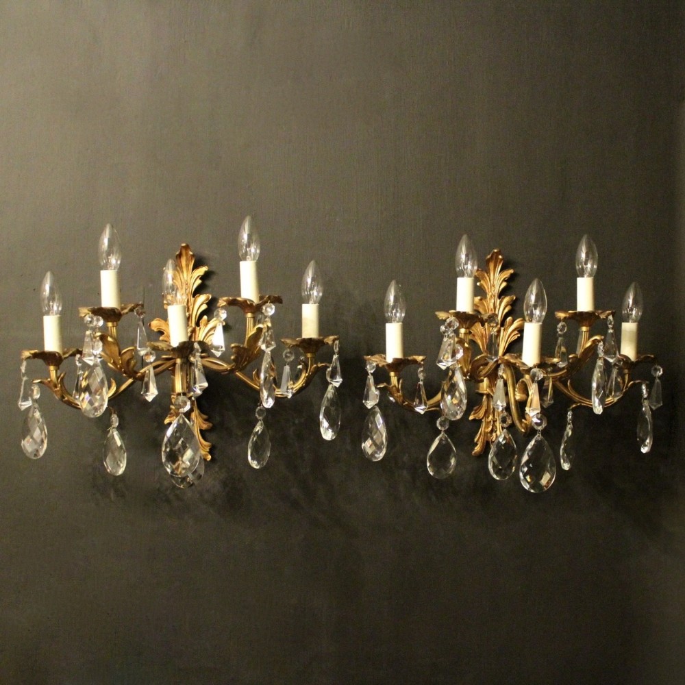 Italian Gilded Bronze Pair Of Five Arm Antique Wall Lights