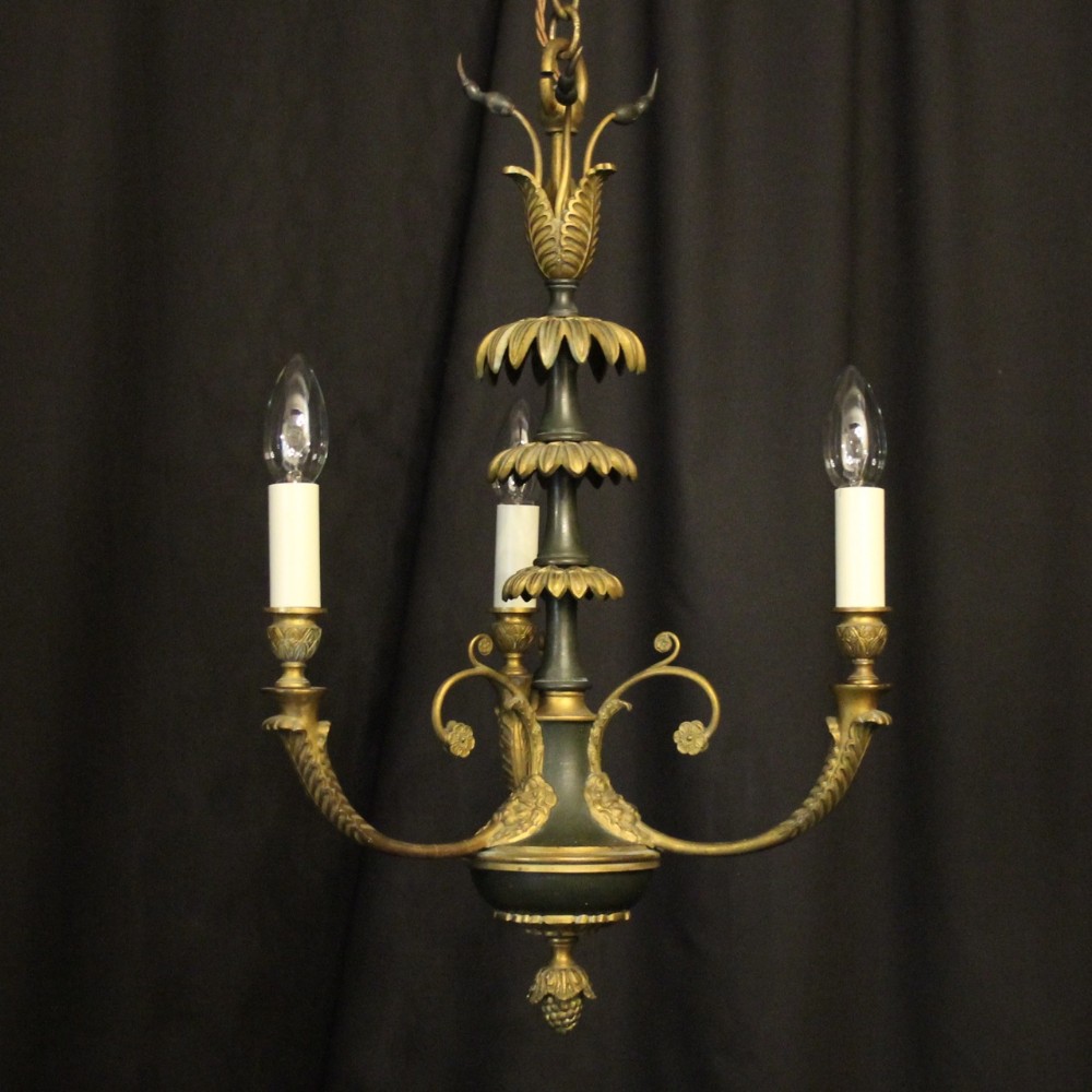 French Gilded Bronze Empire 3 Light Antique Chandelier