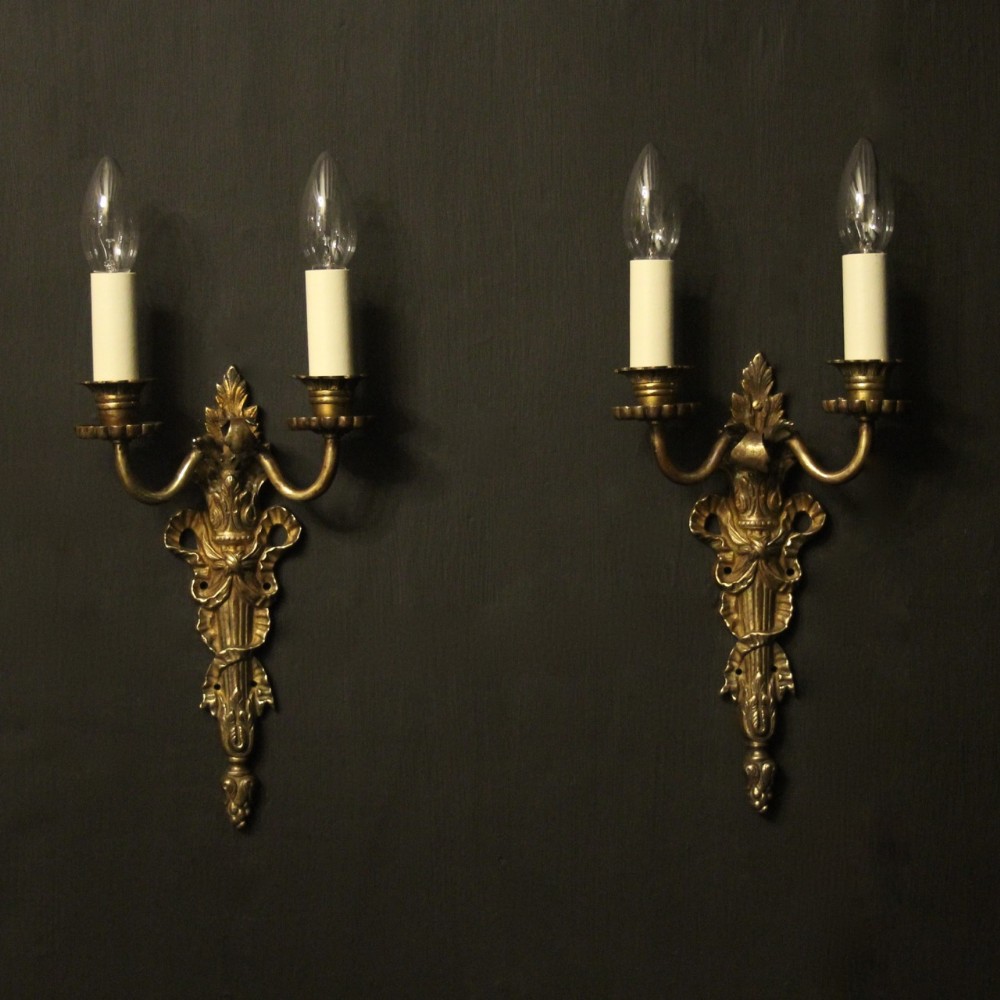 French Pair Of Bronze Antique Wall Sconces